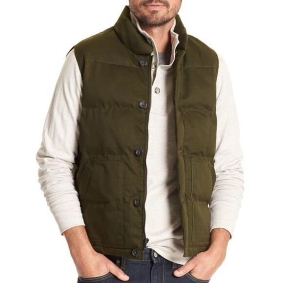 Banana Republic Vest Mens Medium Green Twill Wet Moss Full Zip Button Casual - Picture 1 of 8